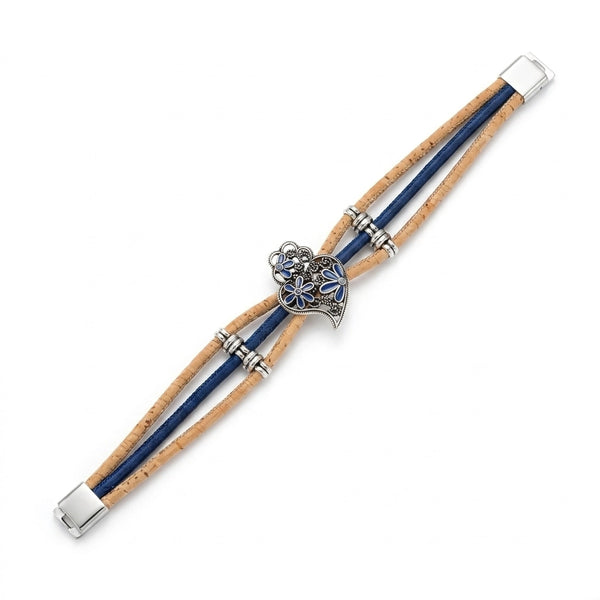 Bracelet en liège Coração de Viana bleu ouvert