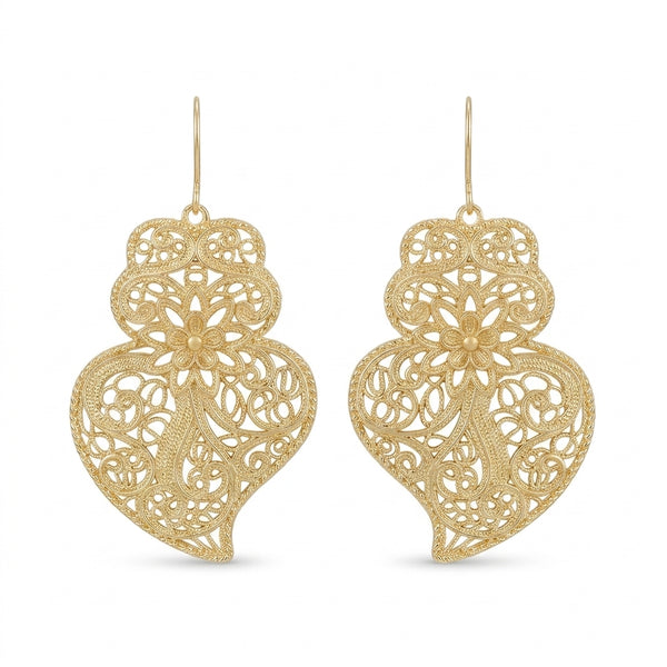 Boucles d’Oreilles Coração de Viana Filigrane dorées le-meilleur-du-portugal