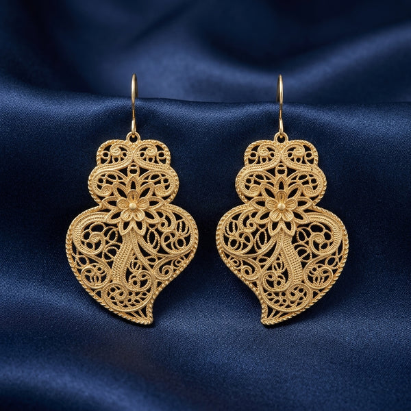 Boucles d’Oreilles Coração de Viana Filigrane dorées le-meilleur-du-portugal